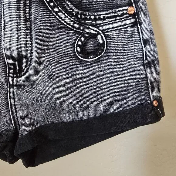 One Teaspoon Bandits Shorts 25 High Waist Western Acid Wash Black Gray Denim